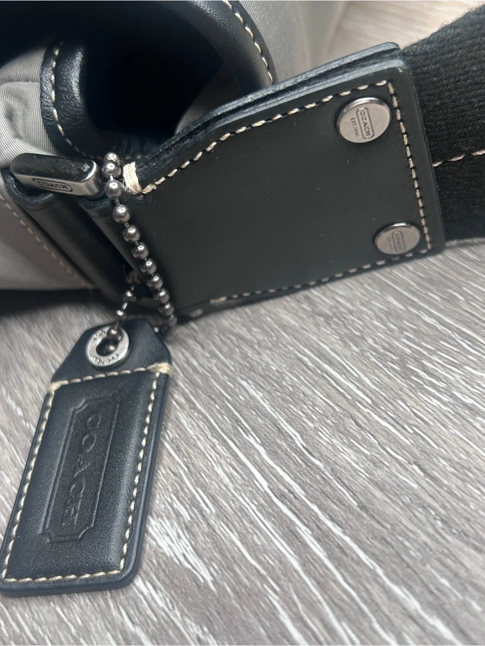 Coach Gray & Black Leather Trim Messenger Bag • Crossbody Laptop Satchel •